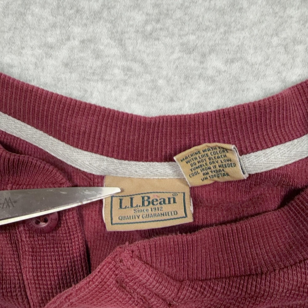 L.L.Bean Shirt Mens 2XL Red Henley Long Sleeve Thermal Waffle Knit Cotton - Picture 2 of 11